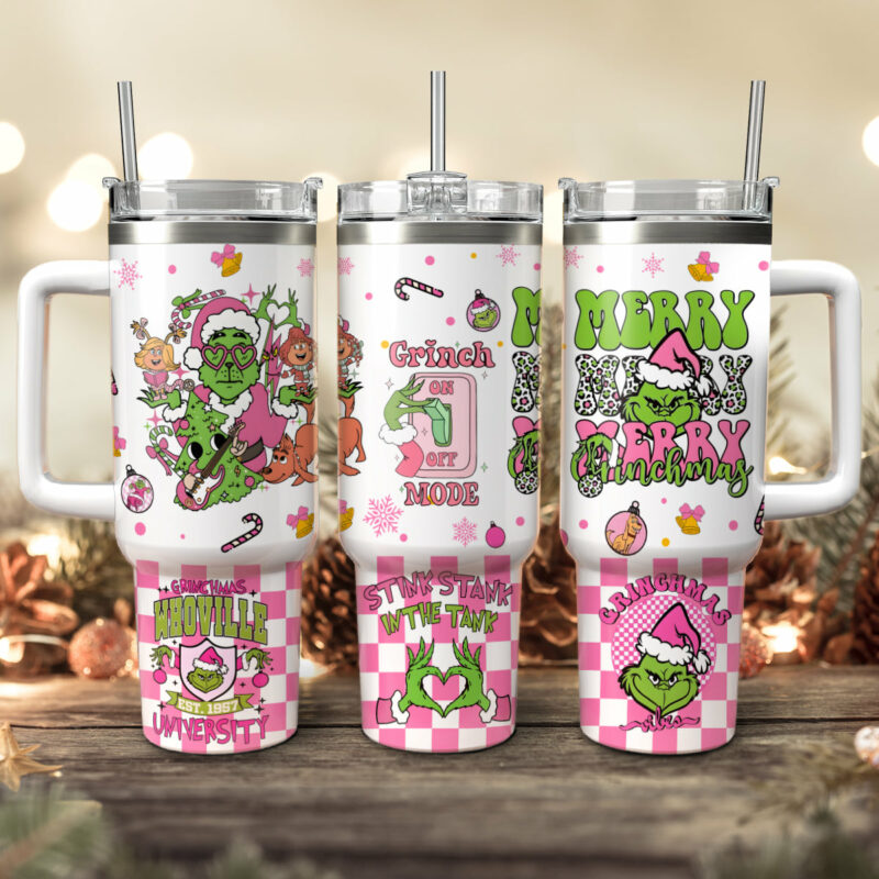 The Grinch Movies Christmas Custom Stanley Quencher 40oz Stainless Steel Tumbler With Handle - Threewoofs