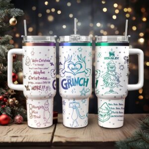 The Grinch Movies Christmas Custom Stanley Quencher 40oz Stainless Steel Tumbler With Handle - Threewoofs