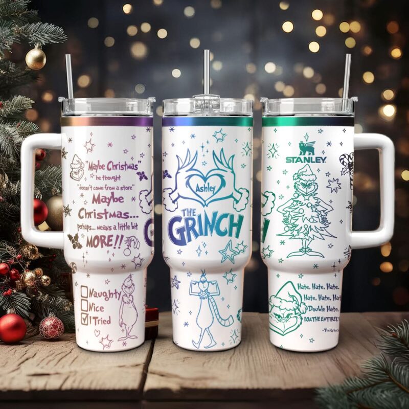 The Grinch Movies Christmas Custom Stanley Quencher 40oz Stainless Steel Tumbler With Handle - Threewoofs