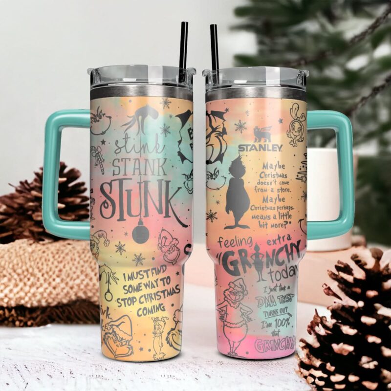 The Grinch Movies Christmas Custom Stanley Quencher 40oz Stainless Steel Tumbler With Handle - Threewoofs