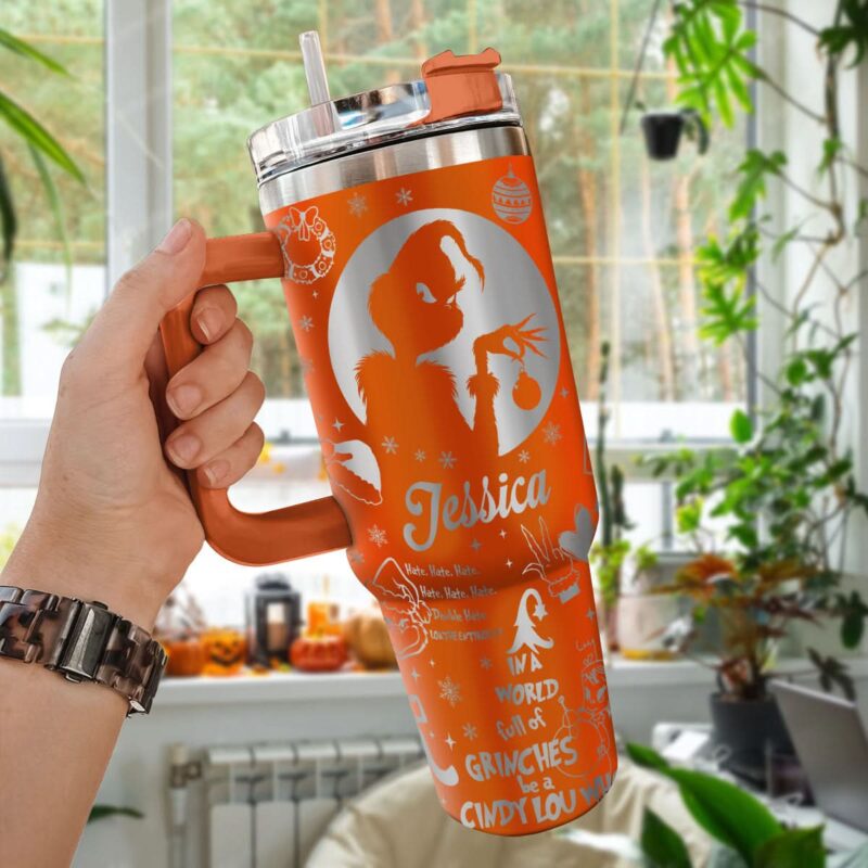 The Grinch Movies Christmas Custom Stanley Quencher 40oz Stainless Steel Tumbler With Handle - Threewoofs