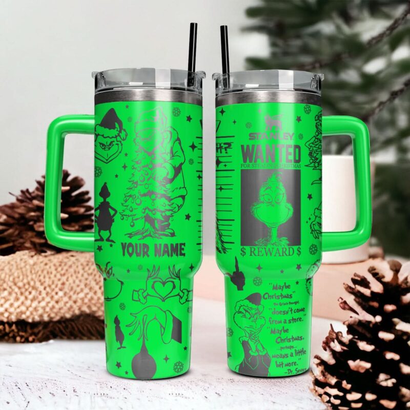 The Grinch Movies Christmas Custom Stanley Quencher 40oz Stainless Steel Tumbler With Handle - Threewoofs