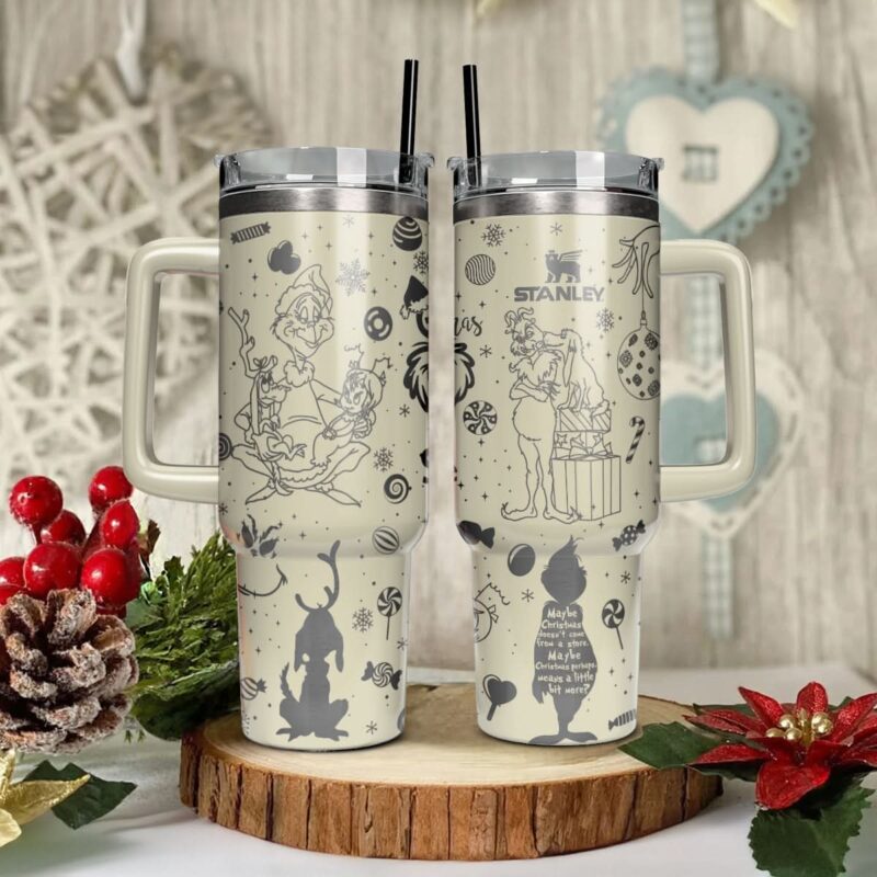 The Grinch Movies Christmas Custom Stanley Quencher 40oz Stainless Steel Tumbler With Handle - Threewoofs