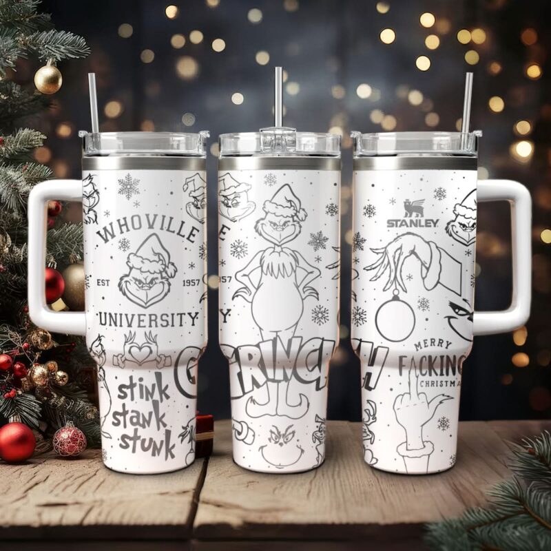 The Grinch Movies Christmas Custom Stanley Quencher 40oz Stainless Steel Tumbler With Handle - Threewoofs
