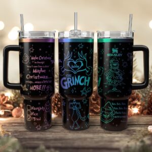 The Grinch Movies Christmas Custom Stanley Quencher 40oz Stainless Steel Tumbler With Handle - Threewoofs