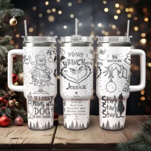 The Grinch Movies Christmas Custom Stanley Quencher 40oz Stainless Steel Tumbler With Handle - Threewoofs