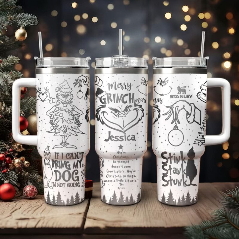 The Grinch Movies Christmas Custom Stanley Quencher 40oz Stainless Steel Tumbler With Handle - Threewoofs