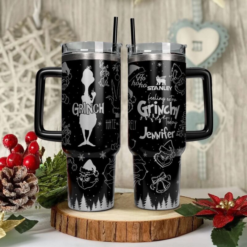 The Grinch Movies Christmas Custom Stanley Quencher 40oz Stainless Steel Tumbler With Handle - Threewoofs