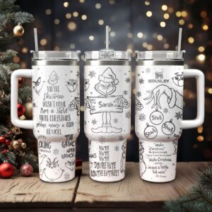 The Grinch Movies Christmas Custom Stanley Quencher 40oz Stainless Steel Tumbler With Handle - Threewoofs