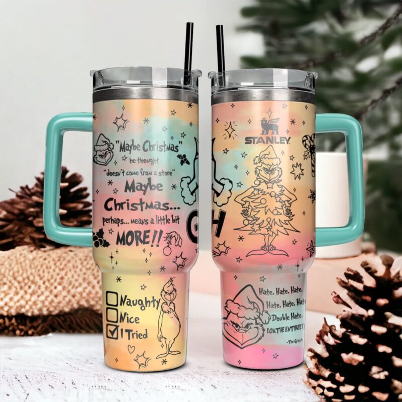 The Grinch Movies Christmas Custom Stanley Quencher 40oz Stainless Steel Tumbler With Handle - Threewoofs