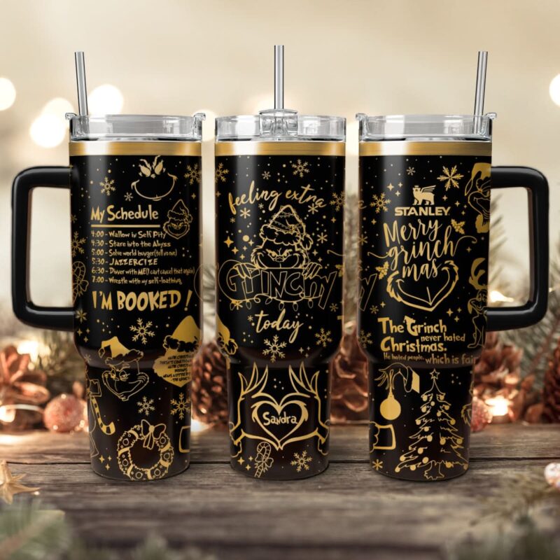 The Grinch Movies Christmas Custom Stanley Quencher 40oz Stainless Steel Tumbler With Handle - Threewoofs
