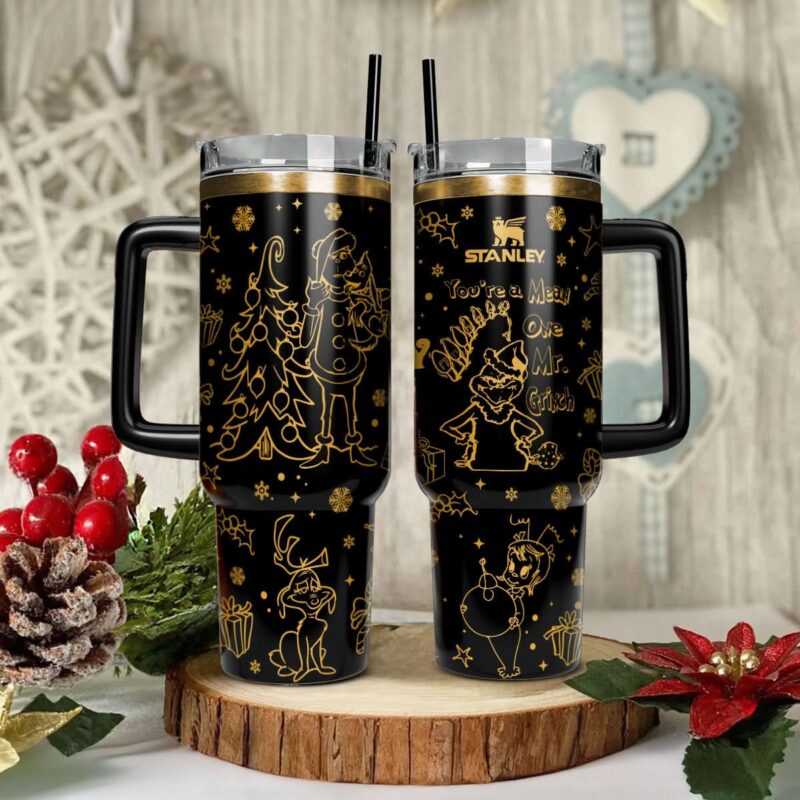 The Grinch Movies Christmas Custom Stanley Quencher 40oz Stainless Steel Tumbler With Handle - Threewoofs