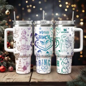 The Grinch Movies Christmas Custom Stanley Quencher 40oz Stainless Steel Tumbler With Handle - Threewoofs