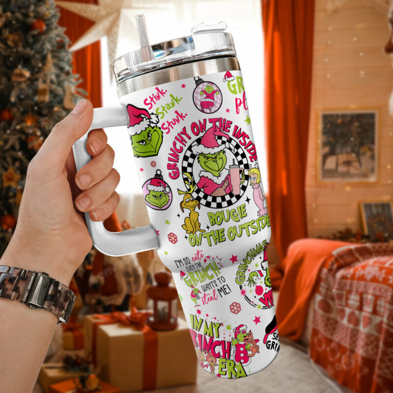 The Grinch Movies Christmas Custom Stanley Quencher 40oz Stainless Steel Tumbler With Handle - Threewoofs - Image 2