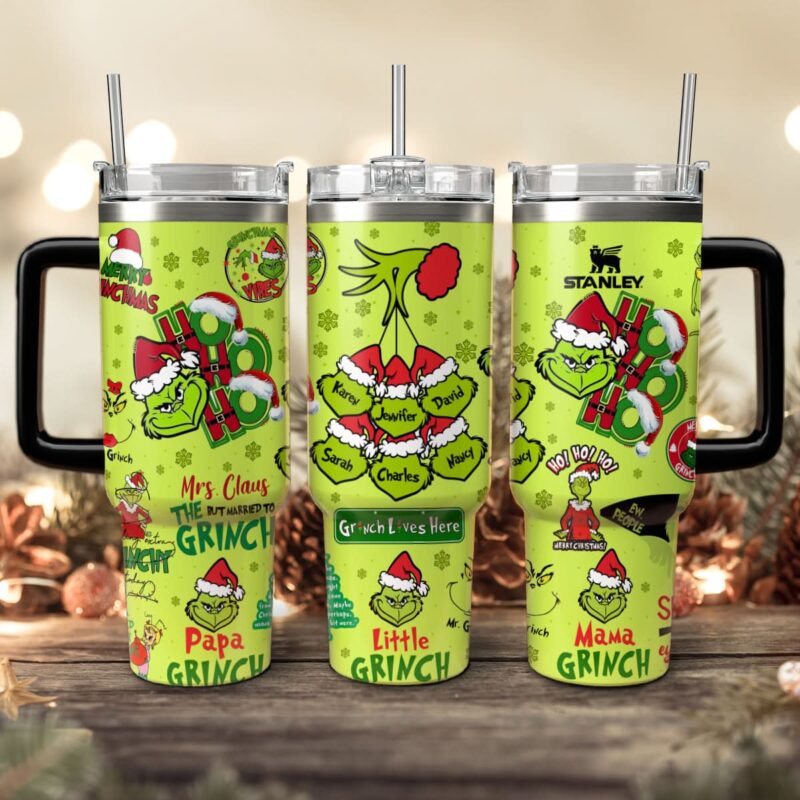 The Grinch Movies Christmas Custom Stanley Quencher 40oz Stainless Steel Tumbler With Handle - Threewoofs