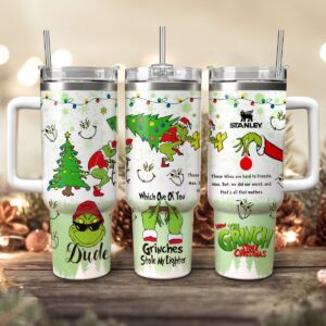 The Grinch Movies Christmas Custom Stanley Quencher 40oz Stainless Steel Tumbler With Handle - Threewoofs