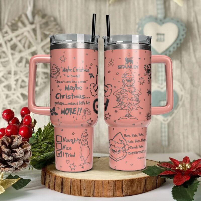 The Grinch Movies Christmas Custom Stanley Quencher 40oz Stainless Steel Tumbler With Handle - Threewoofs