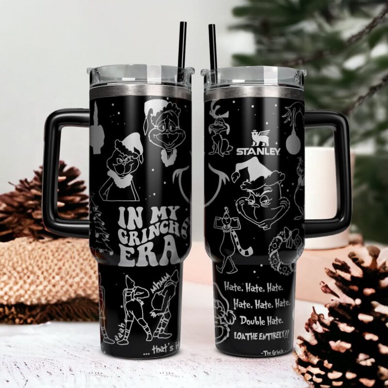 The Grinch Movies Christmas Custom Stanley Quencher 40oz Stainless Steel Tumbler With Handle - Threewoofs