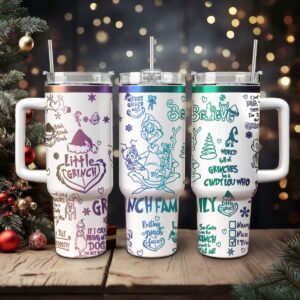 The Grinch Movies Christmas Custom Stanley Quencher 40oz Stainless Steel Tumbler With Handle - Threewoofs