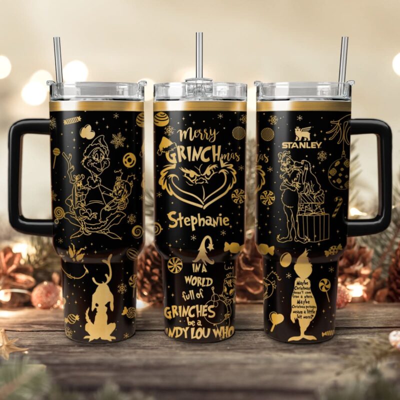 The Grinch Movies Christmas Custom Stanley Quencher 40oz Stainless Steel Tumbler With Handle - Threewoofs
