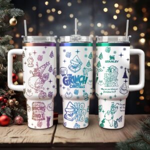 The Grinch Movies Christmas Custom Stanley Quencher 40oz Stainless Steel Tumbler With Handle - Threewoofs
