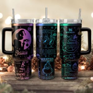 The Grinch Movies Christmas Custom Stanley Quencher 40oz Stainless Steel Tumbler With Handle - Threewoofs