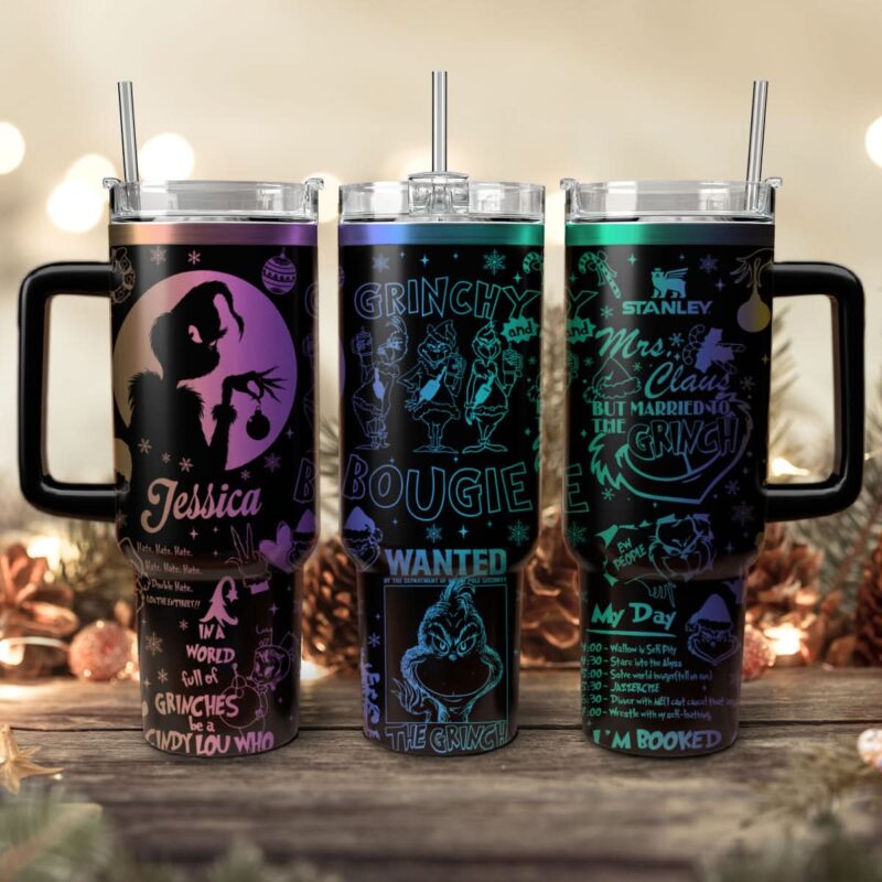 The Grinch Movies Christmas Custom Stanley Quencher 40oz Stainless Steel Tumbler With Handle - Threewoofs