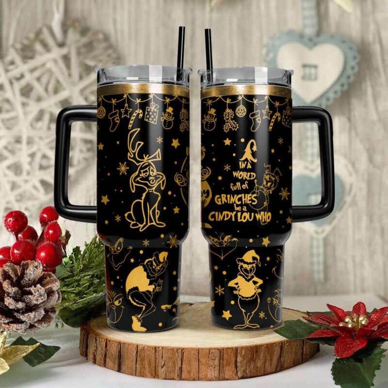 The Grinch Movies Christmas Custom Stanley Quencher 40oz Stainless Steel Tumbler With Handle - Threewoofs
