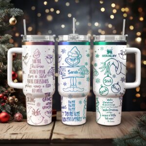 The Grinch Movies Christmas Custom Stanley Quencher 40oz Stainless Steel Tumbler With Handle - Threewoofs