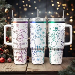 The Grinch Movies Christmas Custom Stanley Quencher 40oz Stainless Steel Tumbler With Handle - Threewoofs