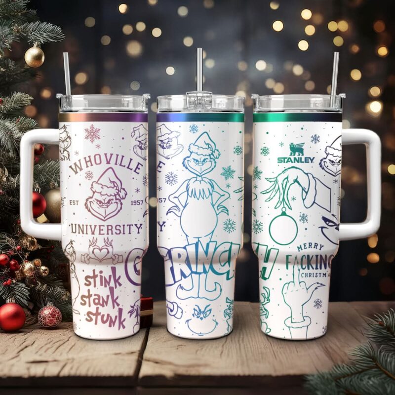 The Grinch Movies Christmas Custom Stanley Quencher 40oz Stainless Steel Tumbler With Handle - Threewoofs