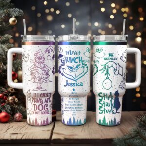 The Grinch Movies Christmas Custom Stanley Quencher 40oz Stainless Steel Tumbler With Handle - Threewoofs
