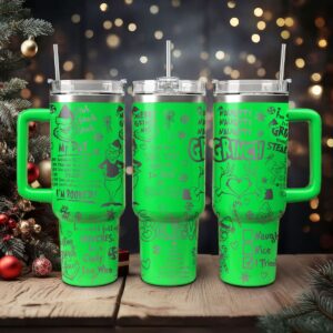 The Grinch Movies Christmas Custom Stanley Quencher 40oz Stainless Steel Tumbler With Handle - Threewoofs