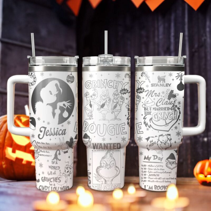 The Grinch Movies Christmas Custom Stanley Quencher 40oz Stainless Steel Tumbler With Handle - Threewoofs