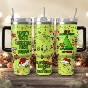 The Grinch Movies Christmas Custom Stanley Quencher 40oz Stainless Steel Tumbler With Handle - Threewoofs