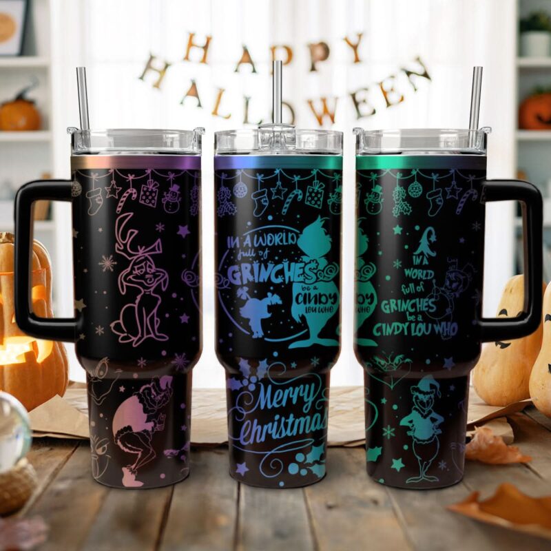 The Grinch Movies Christmas Custom Stanley Quencher 40oz Stainless Steel Tumbler With Handle - Threewoofs