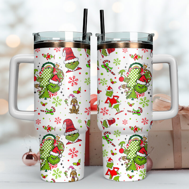 The Grinch Movies Christmas Custom Stanley Quencher 40oz Stainless Steel Tumbler With Handle - Threewoofs - Image 2
