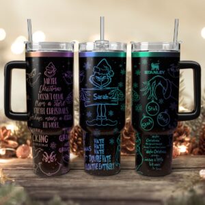 The Grinch Movies Christmas Custom Stanley Quencher 40oz Stainless Steel Tumbler With Handle - Threewoofs