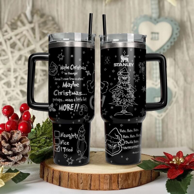 The Grinch Movies Christmas Custom Stanley Quencher 40oz Stainless Steel Tumbler With Handle - Threewoofs - Image 2