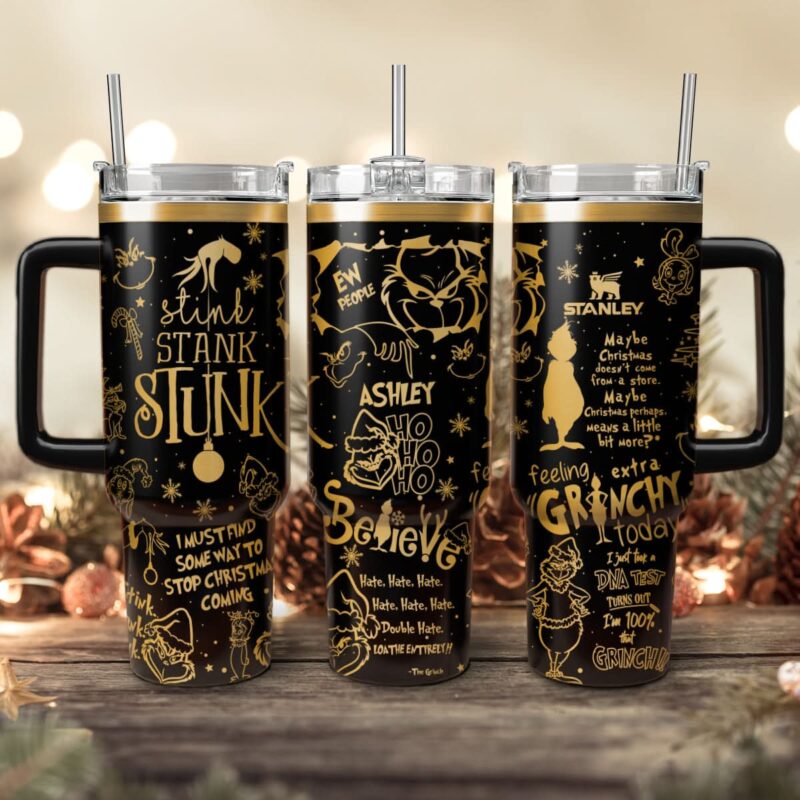 The Grinch Movies Christmas Custom Stanley Quencher 40oz Stainless Steel Tumbler With Handle - Threewoofs