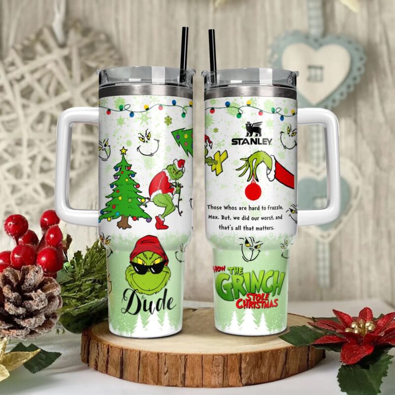 The Grinch Movies Christmas Custom Stanley Quencher 40oz Stainless Steel Tumbler With Handle - Threewoofs - Image 2