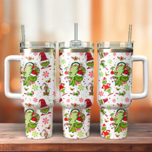 The Grinch Movies Christmas Custom Stanley Quencher 40oz Stainless Steel Tumbler With Handle - Threewoofs