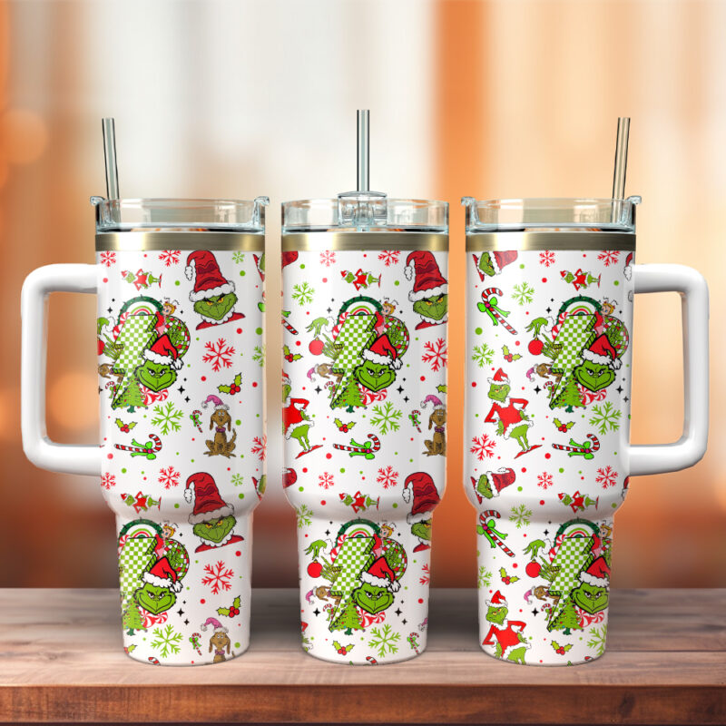 The Grinch Movies Christmas Custom Stanley Quencher 40oz Stainless Steel Tumbler With Handle - Threewoofs