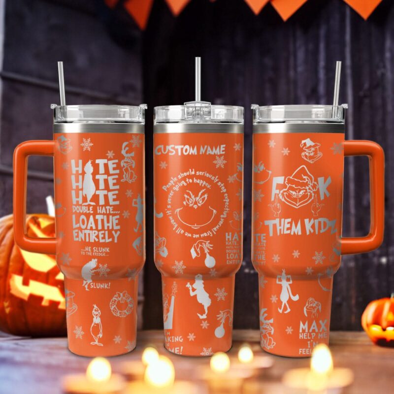 The Grinch Movies Christmas Custom Stanley Quencher 40oz Stainless Steel Tumbler With Handle - Threewoofs