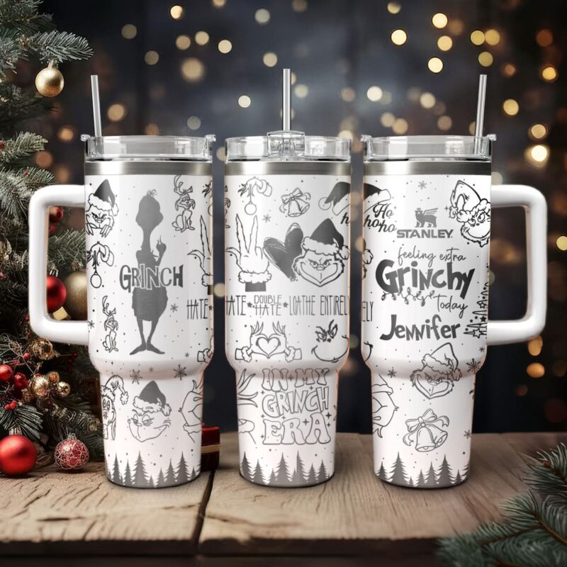 The Grinch Movies Christmas Custom Stanley Quencher 40oz Stainless Steel Tumbler With Handle - Threewoofs