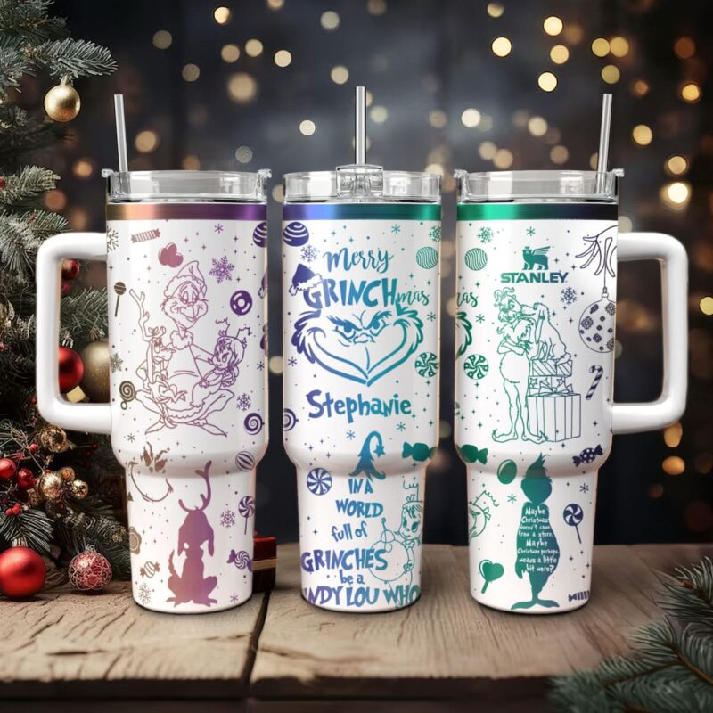 The Grinch Movies Christmas Custom Stanley Quencher 40oz Stainless Steel Tumbler With Handle - Threewoofs