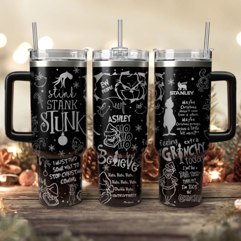 The Grinch Movies Christmas Custom Stanley Quencher 40oz Stainless Steel Tumbler With Handle - Threewoofs