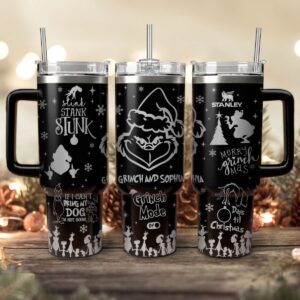 The Grinch Movies Christmas Custom Stanley Quencher 40oz Stainless Steel Tumbler With Handle - Threewoofs