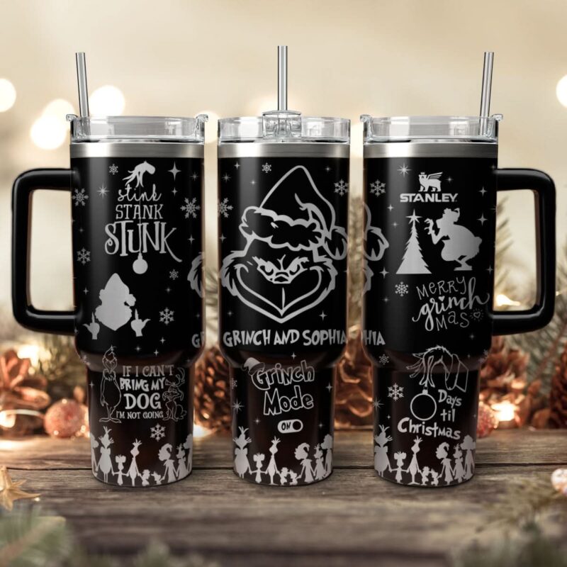 The Grinch Movies Christmas Custom Stanley Quencher 40oz Stainless Steel Tumbler With Handle - Threewoofs