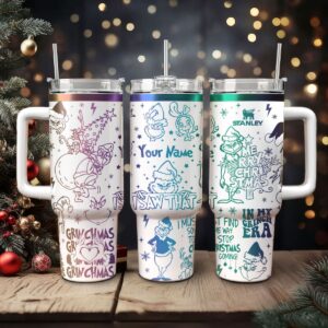 The Grinch Movies Christmas Custom Stanley Quencher 40oz Stainless Steel Tumbler With Handle - Threewoofs